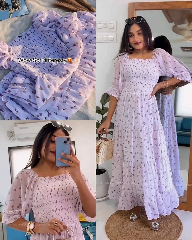White Floral Printed smocking and shirring Tiered Maxi Dress - 2XL