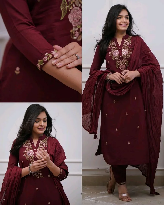 Trendy Stylish Kurti With Dupatta & Bottomwear - Cherry Pie, L