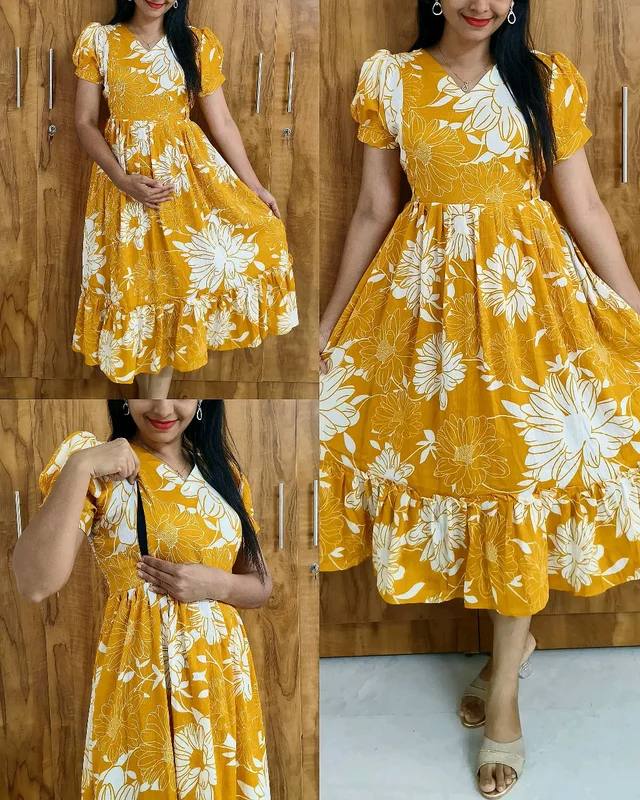 Feeding Frock PURE crushed wrinkle delta premium - Yellow, M