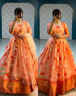 KANCHIPURAM Gown With Duppata - Aquamarine Blue, S