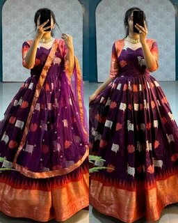 KANCHIPURAM Gown With Duppata - Aquamarine Blue, S