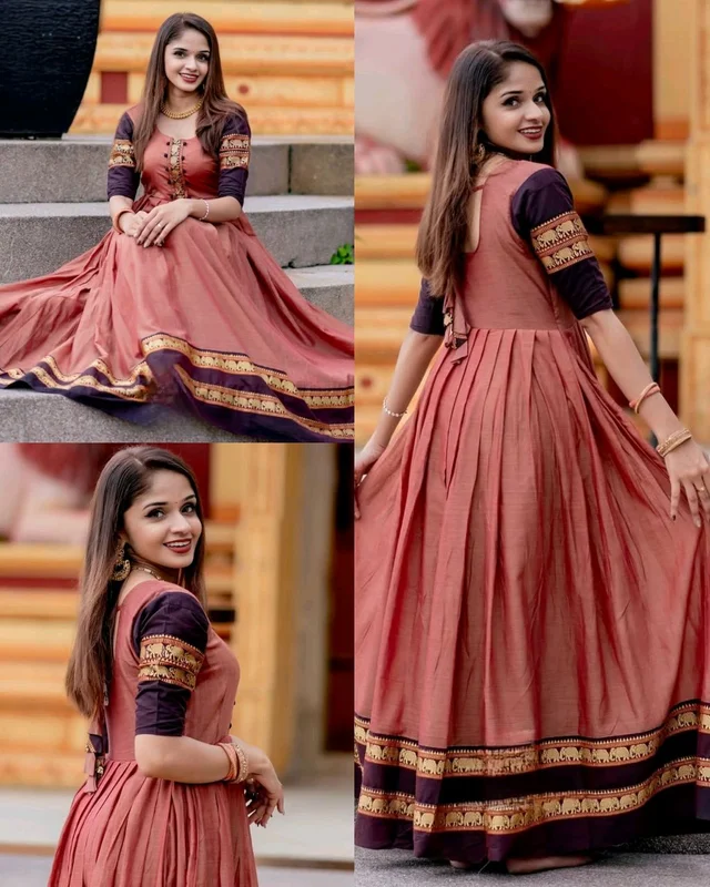 NEW LAUNCHING EXCLUSIVE TRADATIONAL ANARKALI LONG GOWN - Peach, XL