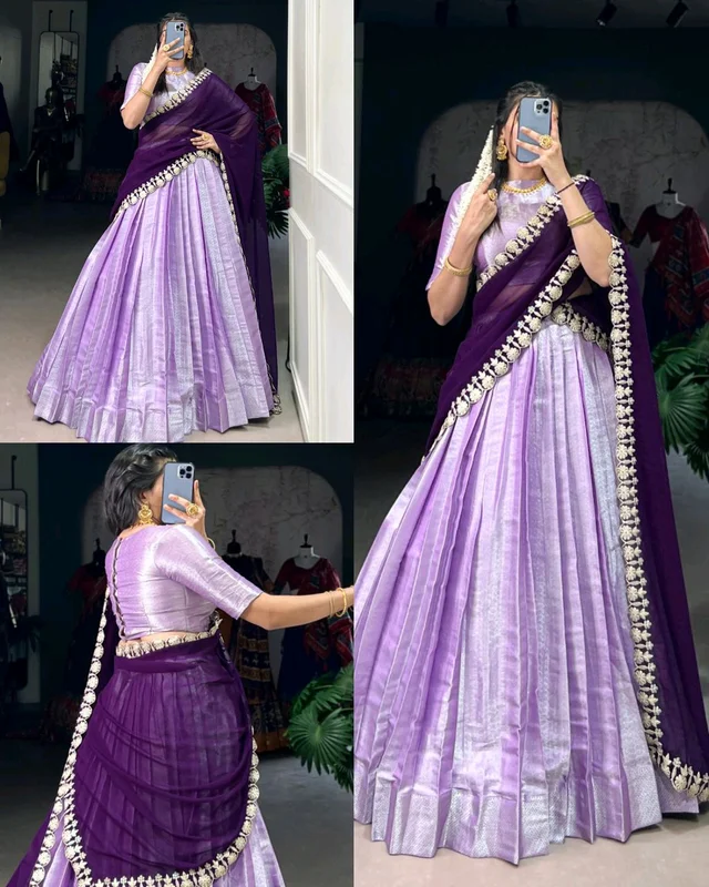 Wearing a Jacquard lehenga choli is not just about donning attire, where traditional motifs meet modern silhouettes💜
- Free Size
