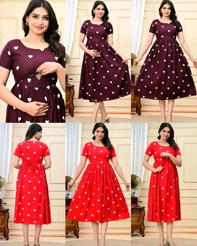 Feeding / Maternity Wear Gown - Wine, M