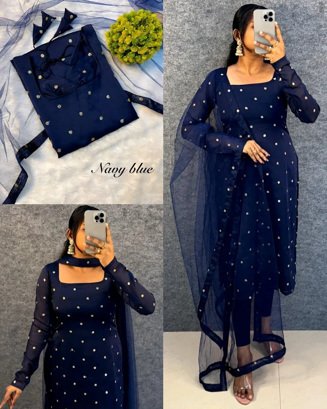 Trendy breathable & stylish Kurti With Duppatta - Navy Blue, XL