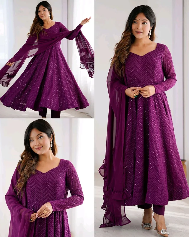 Trendy New Anarkali Arrives Fully Stitched Ready to Wear - Purple, M