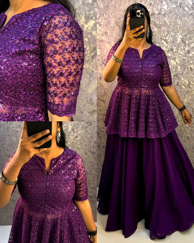Launching trending Sharara set with peplum top - Purple, 2XL