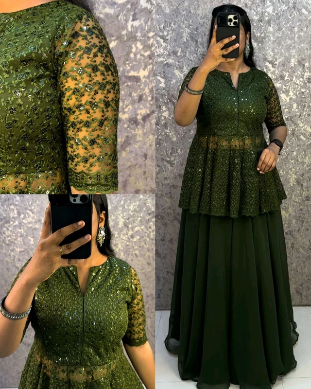 Launching trending Sharara set with peplum top - Green, XL