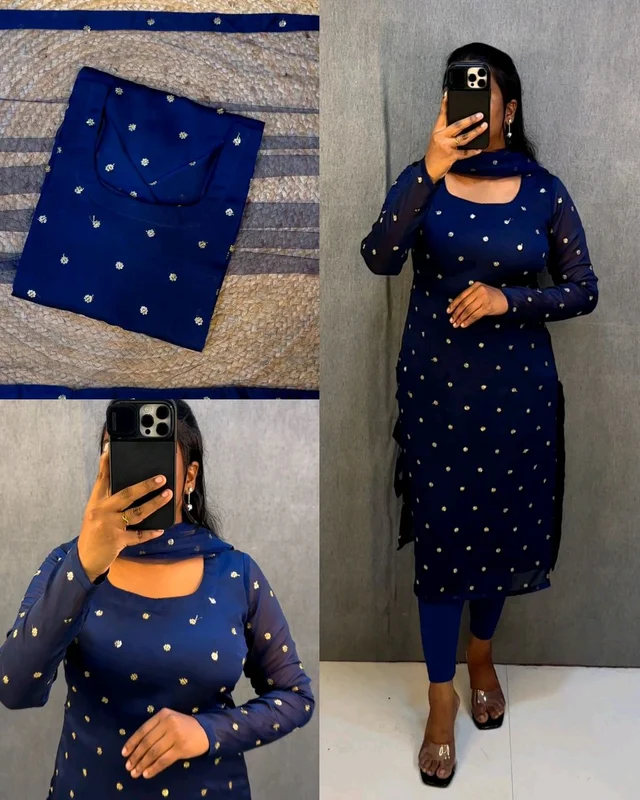 Trendy breathable & stylish Kurti With Duppatta - Blue, 3XL