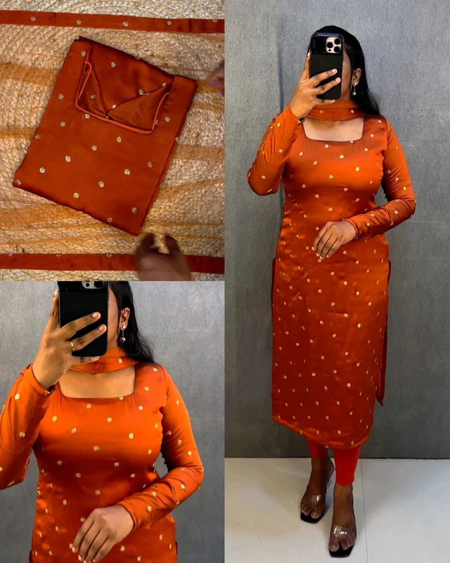 Trendy breathable & stylish Kurti With Duppatta - Orange Roughy, M