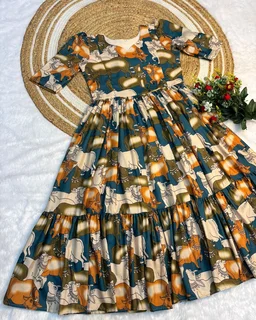 This beautiful kalamkari printed maxi gown made with soft cotton fabric and feeding zip also attached - Mango Tango, S