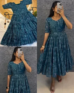 Launching the most unique "village print "Hakoba maxi gown with one side pocket - Prim, S