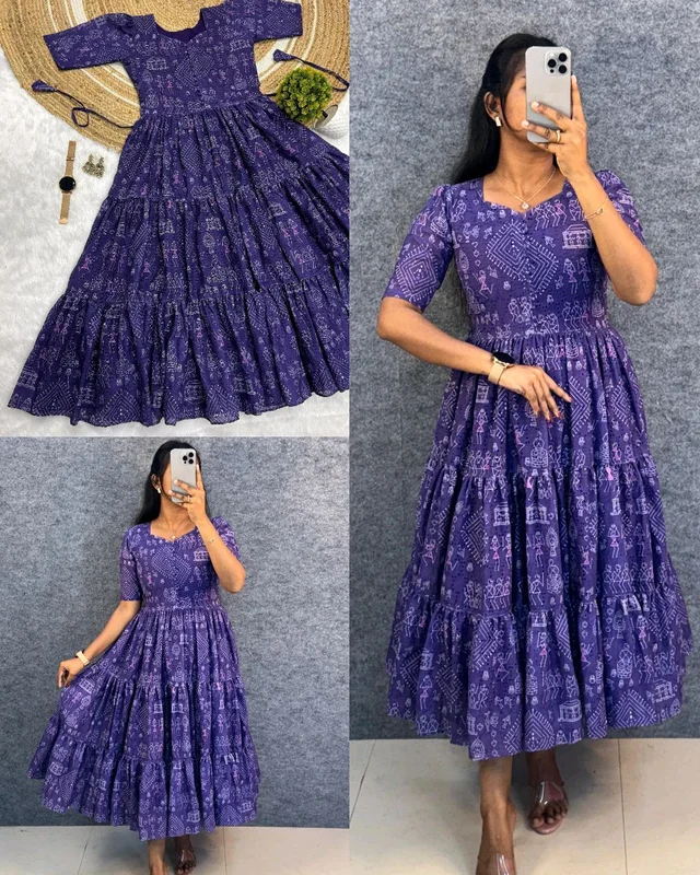 Launching the most unique "village print "Hakoba maxi gown with one side pocket - Prim, S