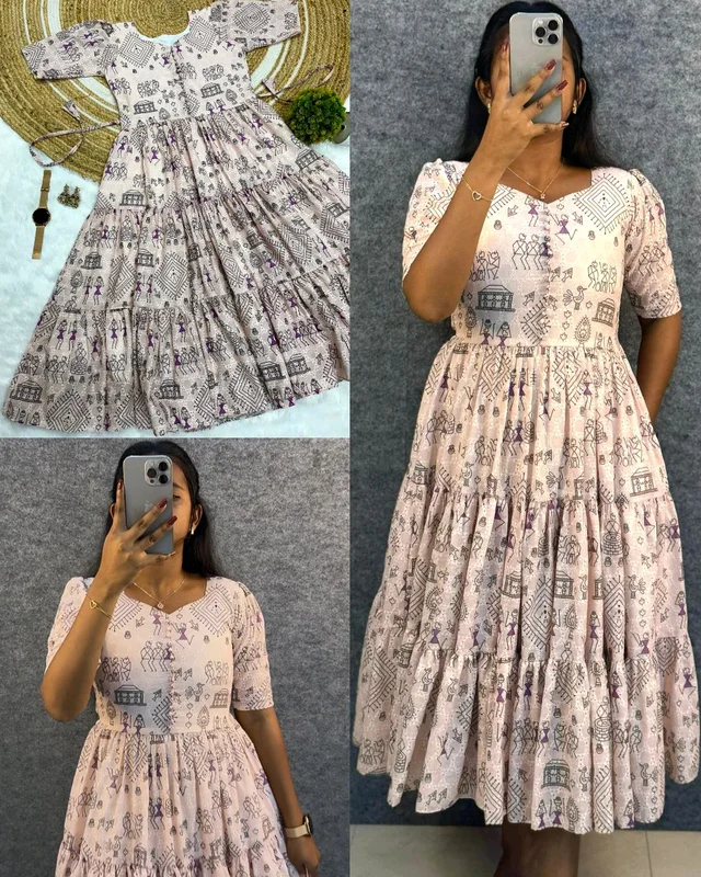 Launching the most unique "village print "Hakoba maxi gown with one side pocket - Prim, M