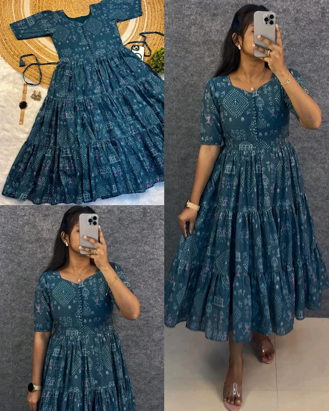 Launching the most unique "village print "Hakoba maxi gown with one side pocket - Orient, 2XL