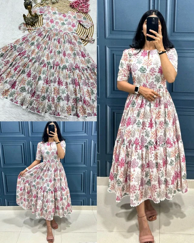 Trendy soft Hakoba Cotton with attractive print with Full lining Maxi
- White, 3XL