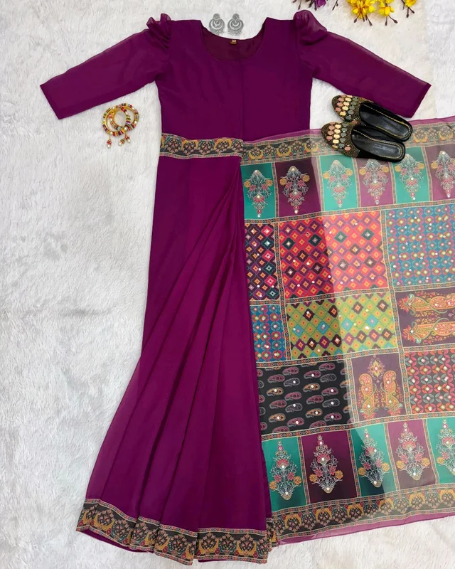 Trendy Zip and Go 30 Sec Gown Saree - XL, Purple