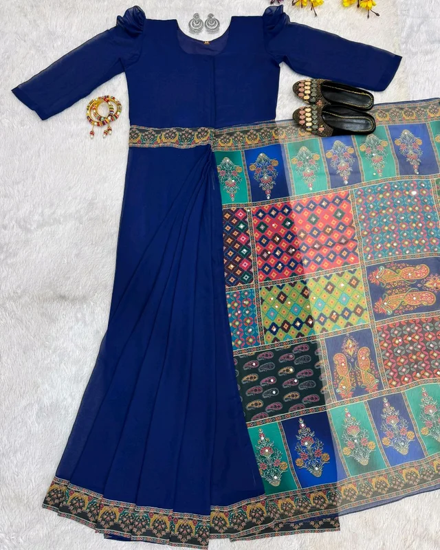 Trendy Zip and Go 30 Sec Gown Saree - XL, Blue