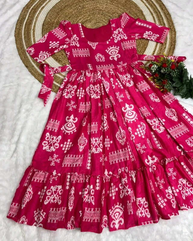 Trendy Maxi gown soft Maslin cotton with digital print. - Pink, 2XL