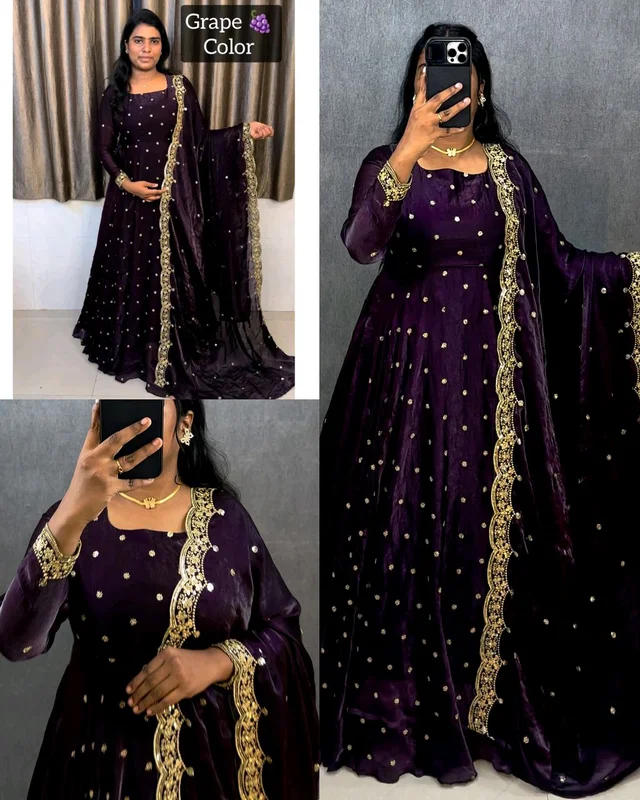 Super Trendy Party wear gown + dupata - Grape, L