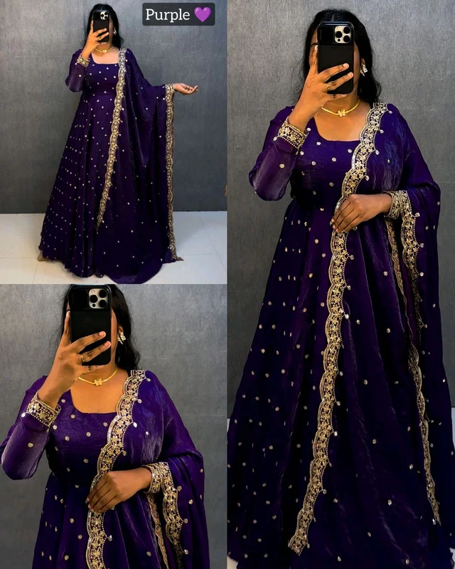 Super Trendy Party wear gown + dupata - Pigment Indigo, 4XL