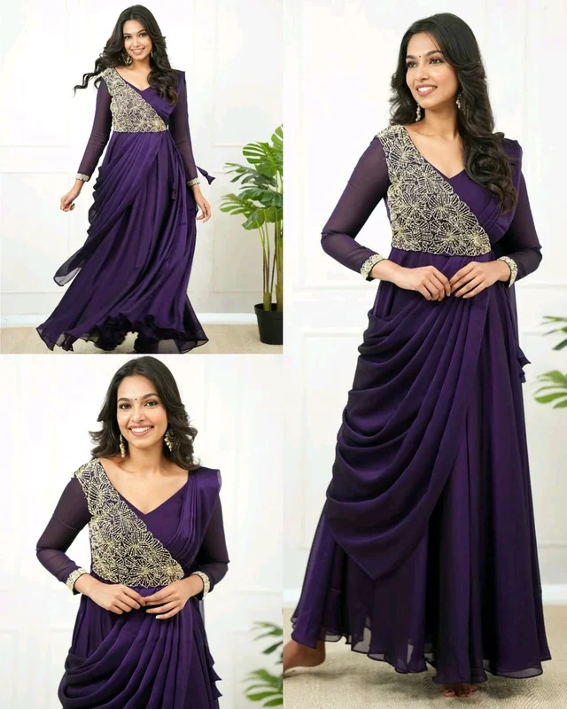 Look As Charming As This Beautiful Unique Style Pre-Draped Saree-ankarli With Beautiful Embroidery, Blouse Epitomizes Party-Ready Chic - XL