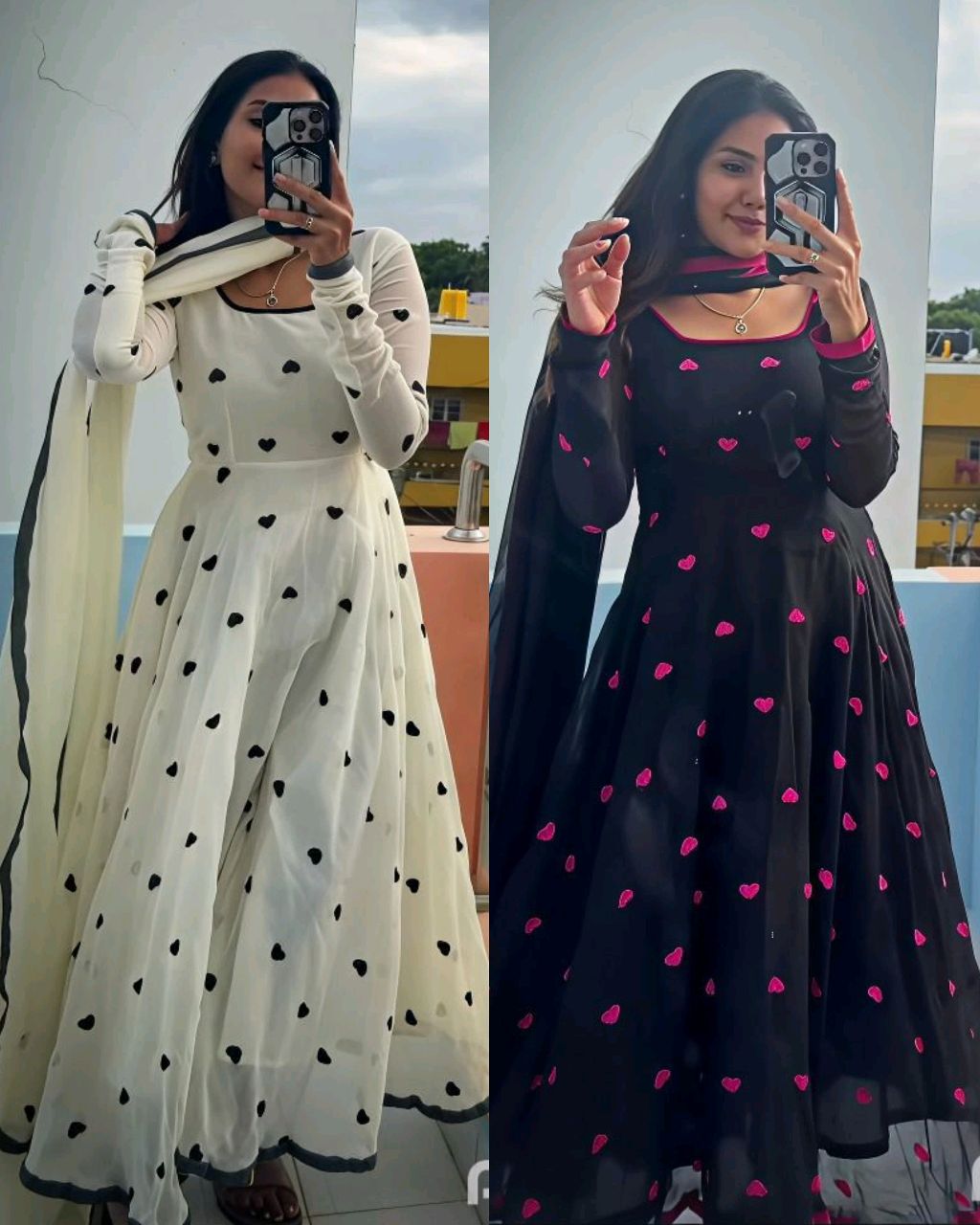 Designed to Make you feel Like a Queen.This perfect gift for your ๐.This heart Anarkali made with premium Georgette with beautiful heart embroidery ๐ - White, XL