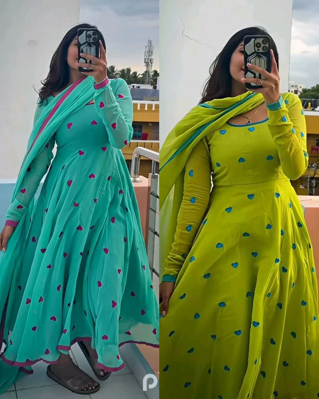 Designed to Make you feel Like a Queen.This perfect gift for your ๐.This heart Anarkali made with premium Georgette with beautiful heart embroidery ๐ - Teal, S