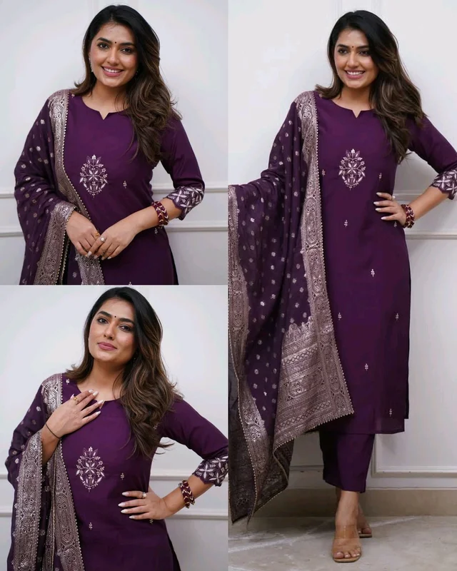 Trendy Pretty Design Straight Women Kurta Sets - Purple, 2XL