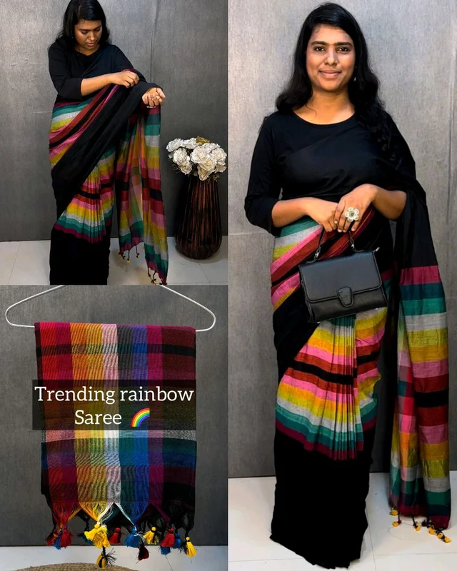 Trendy Raibow Saree - L