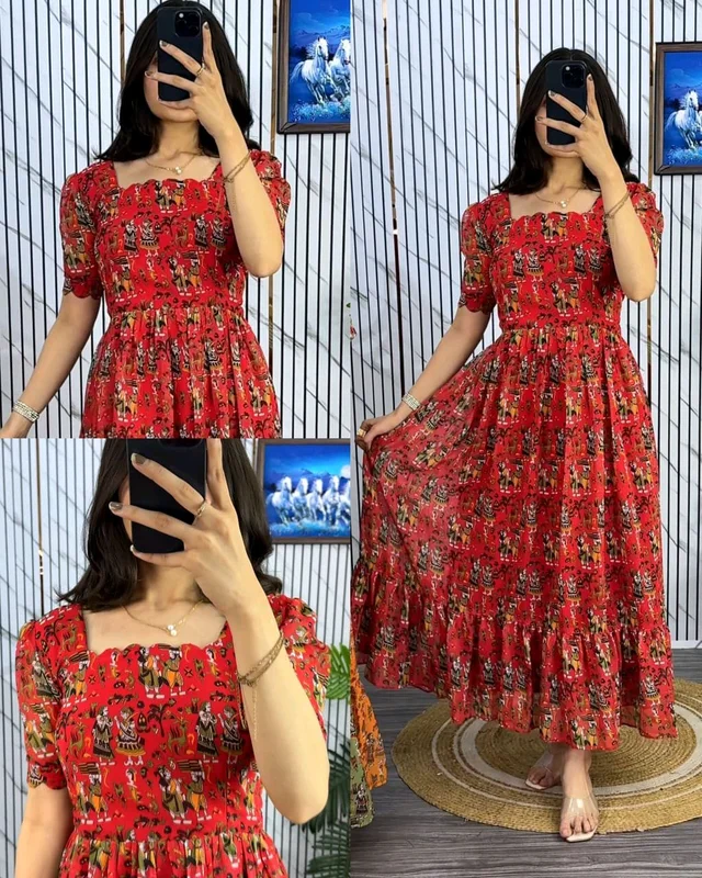 Traditional Kalamkari Premium Quality maxi gown - Red, S