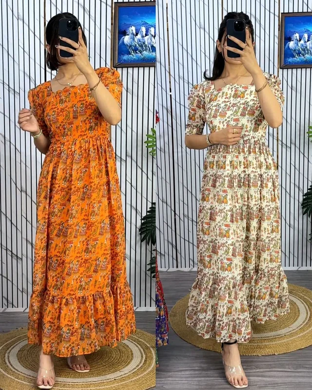 Traditional Kalamkari Premium Quality maxi gown - White, S