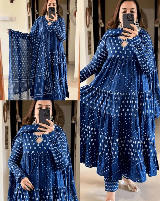 Stylish Blue Frill Duppatta set
- L