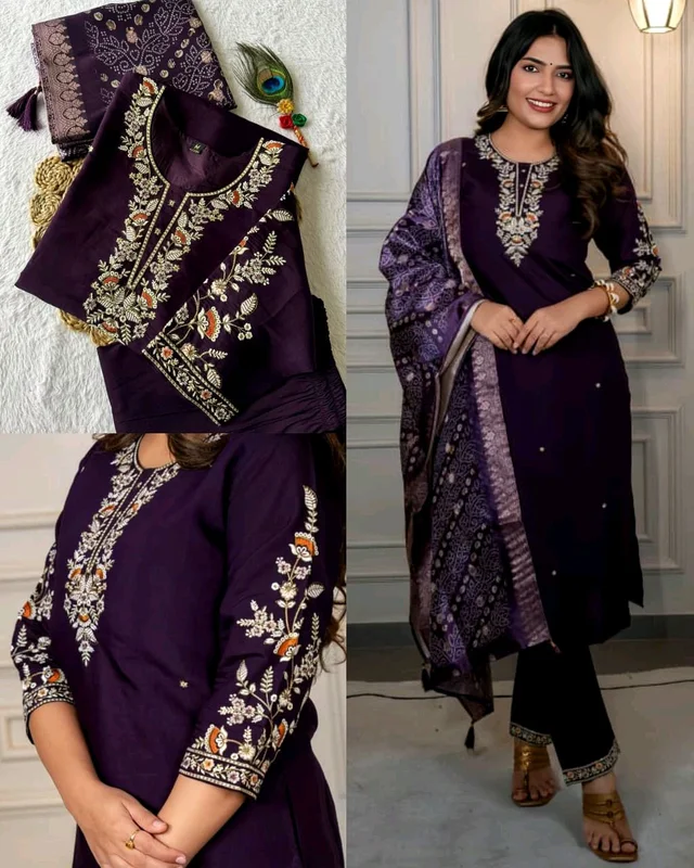Trendy Launching New Designers Kurti Pent Dupatta Set
- L