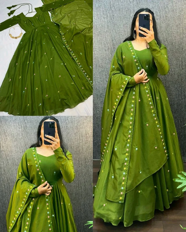 QUEEN LOOK TRENDY EXCLUSIVE MASTER GOWN SERIES FESTIVAL SALES - Green Leaf, 3XL