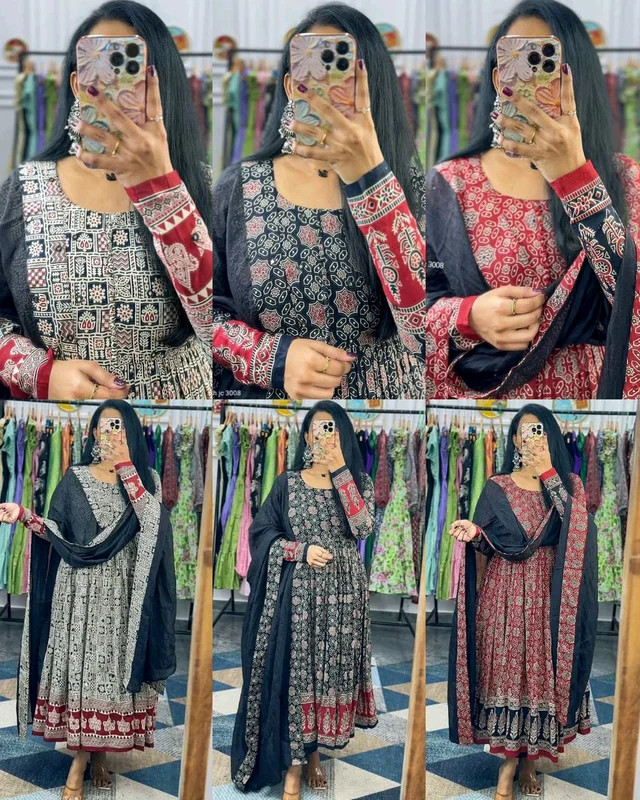 Introducing New Festival Spacial Kalamkari Gown with Full Set - Maroon, S