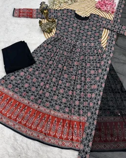 Introducing New Festival Spacial Kalamkari Gown with Full Set - Maroon, S