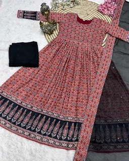 Introducing New Festival Spacial Kalamkari Gown with Full Set - Mine Shaft, L
