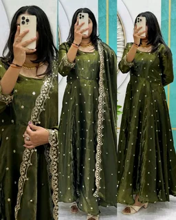 Trending Beautiful Soft Space Silk Sequins Embroidery Gown With Dupatta, elegance Look For Festive Season
- Guardsman Red, M