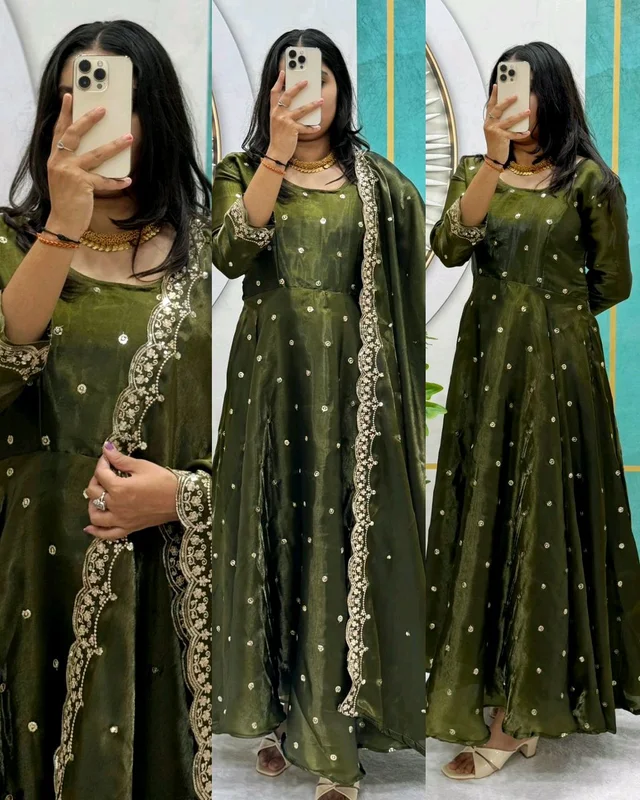 Trending Beautiful Soft Space Silk Sequins Embroidery Gown With Dupatta, elegance Look For Festive Season
- Guardsman Red, M