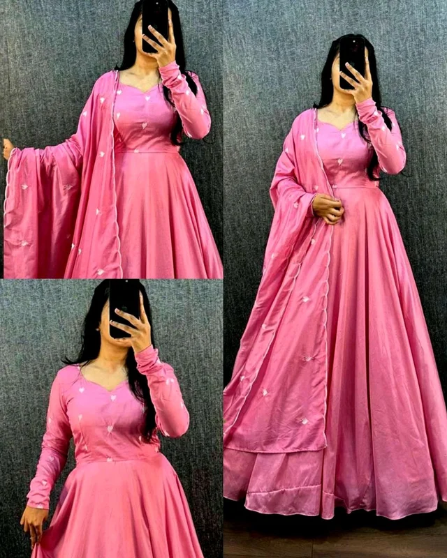 Trendy Heart Gown With Dupatta - Pink, 3XL