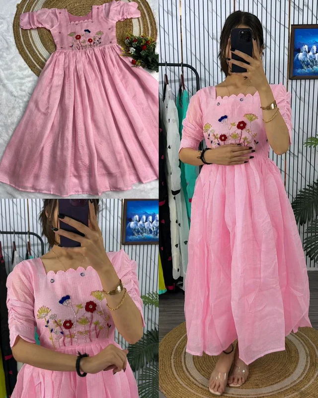 ✨Most Trending Beautiful Stylist Gown with Handwork – Where Elegance Meets Comfort! ✨ - Pink, XL