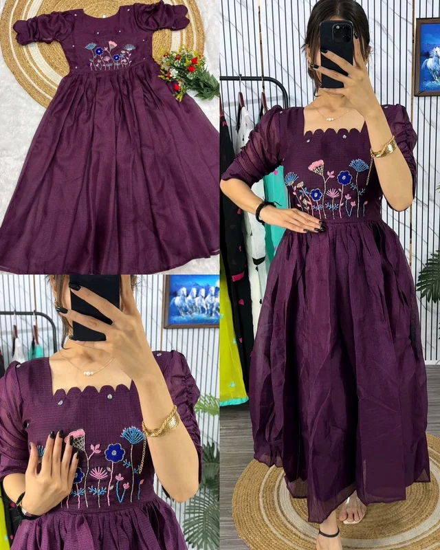 ✨Most Trending Beautiful Stylist Gown with Handwork – Where Elegance Meets Comfort! ✨ - Purple, L