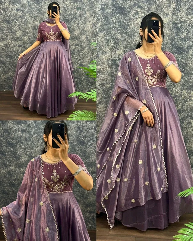 Trendy Pretty Womens Gown With Dupatta - Verdun Green, S