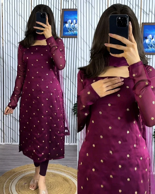 Trendy breathable & stylish Kurti With Duppatta - Purple, XL
