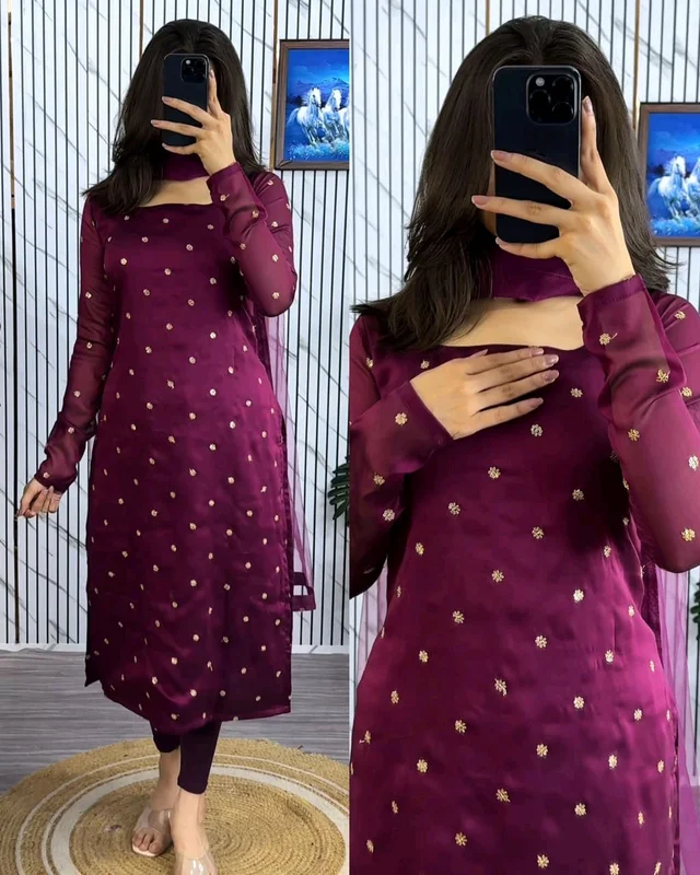 Trendy breathable & stylish Kurti With Duppatta - Purple, 2XL