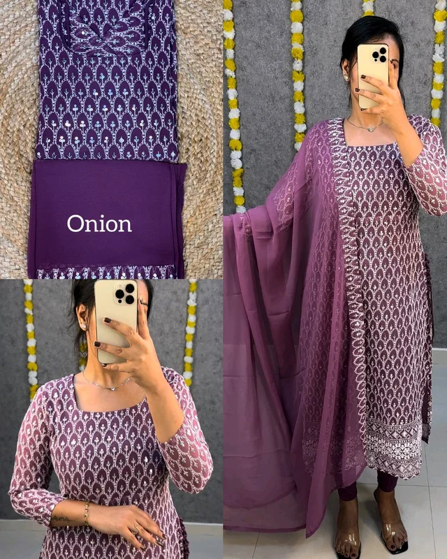 New Launching chikankari Side knot kurti + dupata only - Wine, S