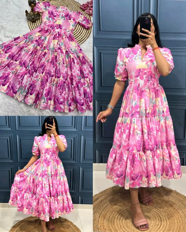 Stylish Anime Flower Print Work Pattern in 3 Layer - Classic Rose, XL