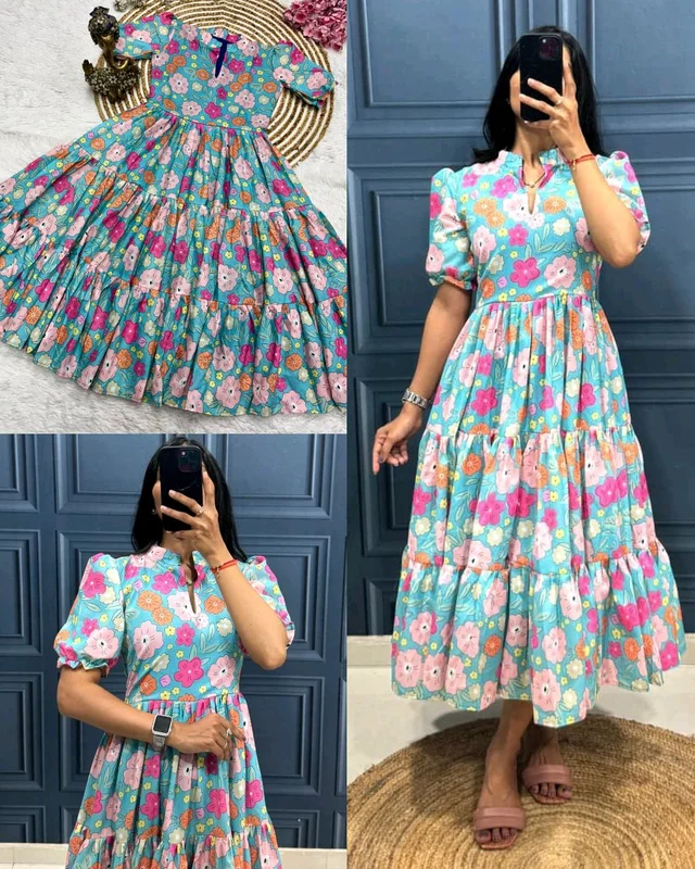 Stylish Anime Flower Print Work Pattern in 3 Layer - Jungle Mist, L