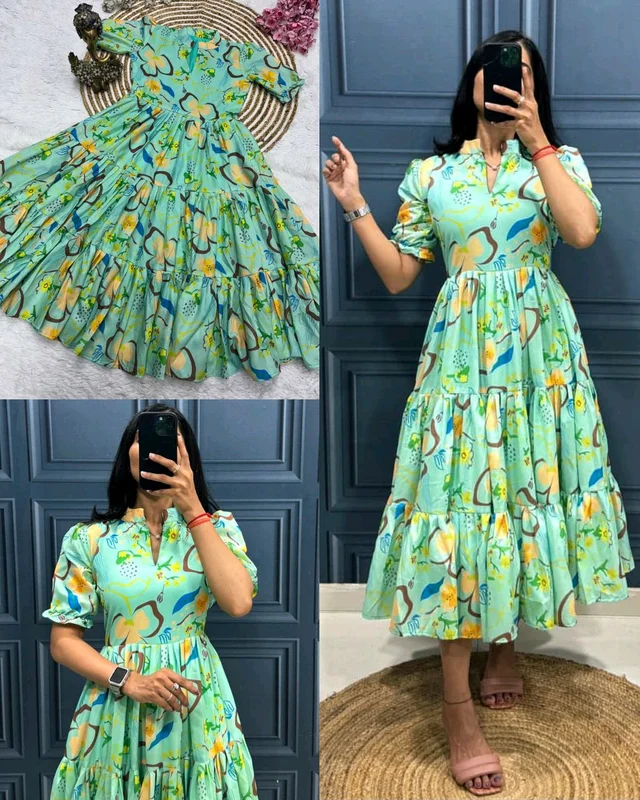 Stylish Anime Flower Print Work Pattern in 3 Layer - Green, XL